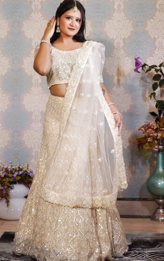 Ivory & Gold Sequins Embroidered Lehenga Set