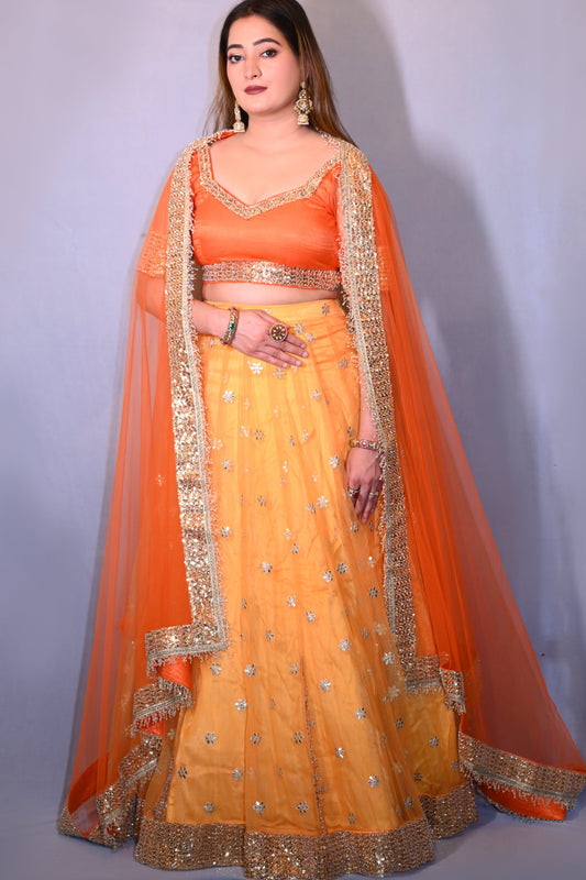 Vibrant Orange & Yellow Embroidered Lehenga Set