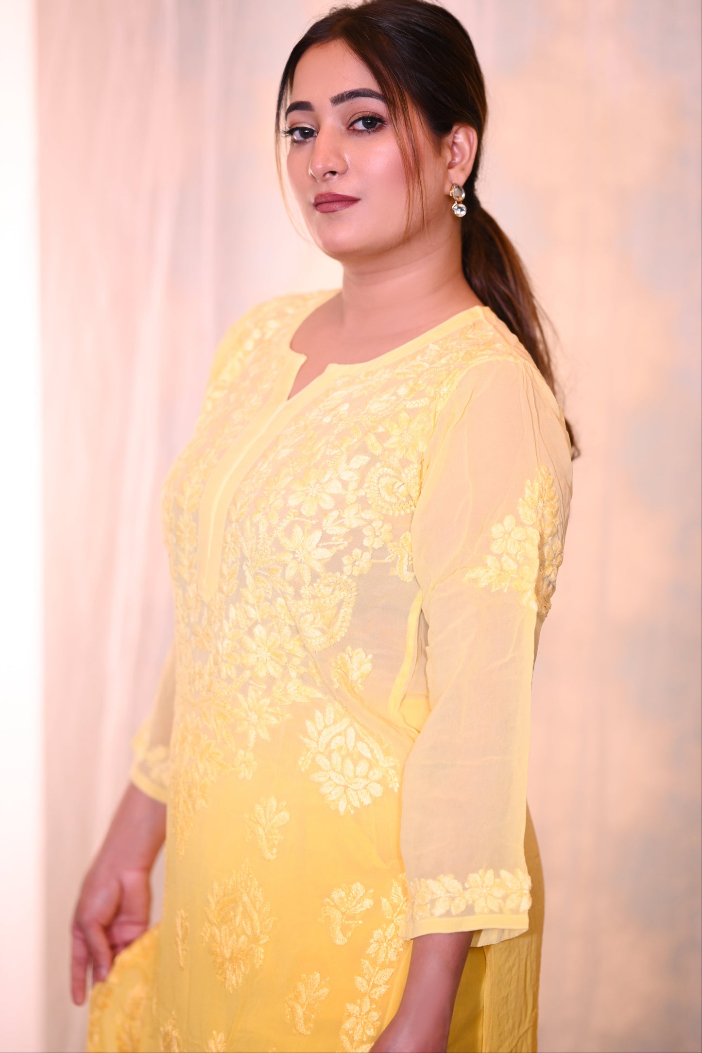 Yellow Georgette Kurta and Palazzo Set