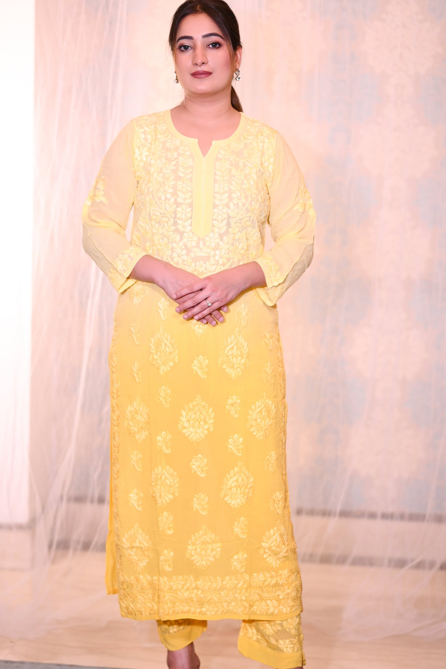 Yellow Georgette Kurta and Palazzo Set