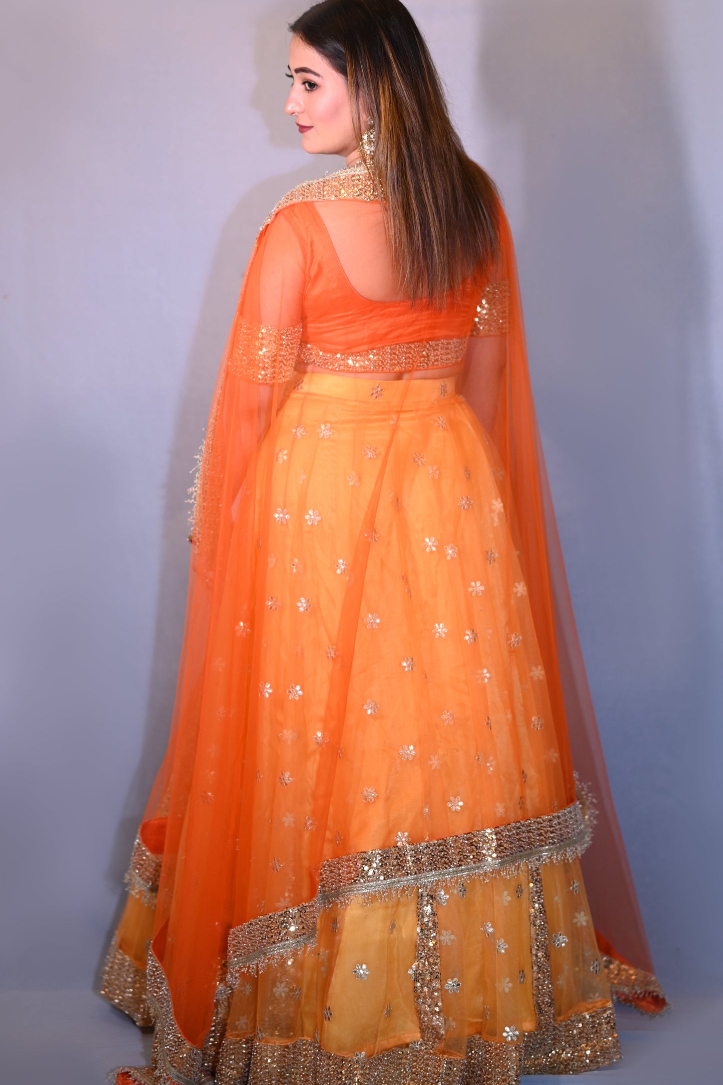 Vibrant Orange & Yellow Embroidered Lehenga Set