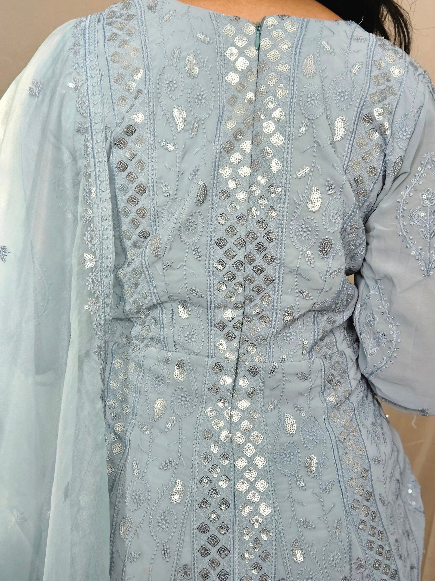 Pastel Blue Georgette Anarkali Set with Slit Style