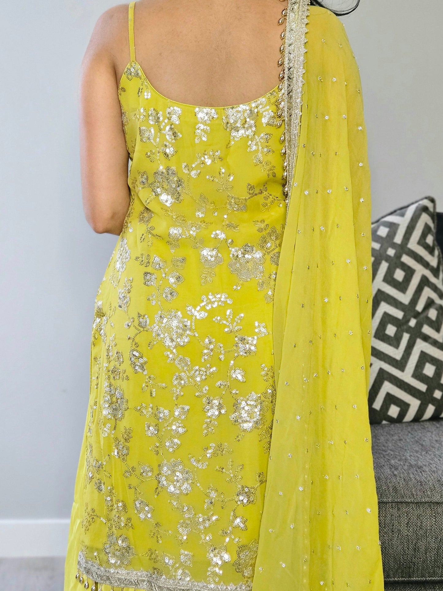 Lime Yellow Embroidered Sharara Set