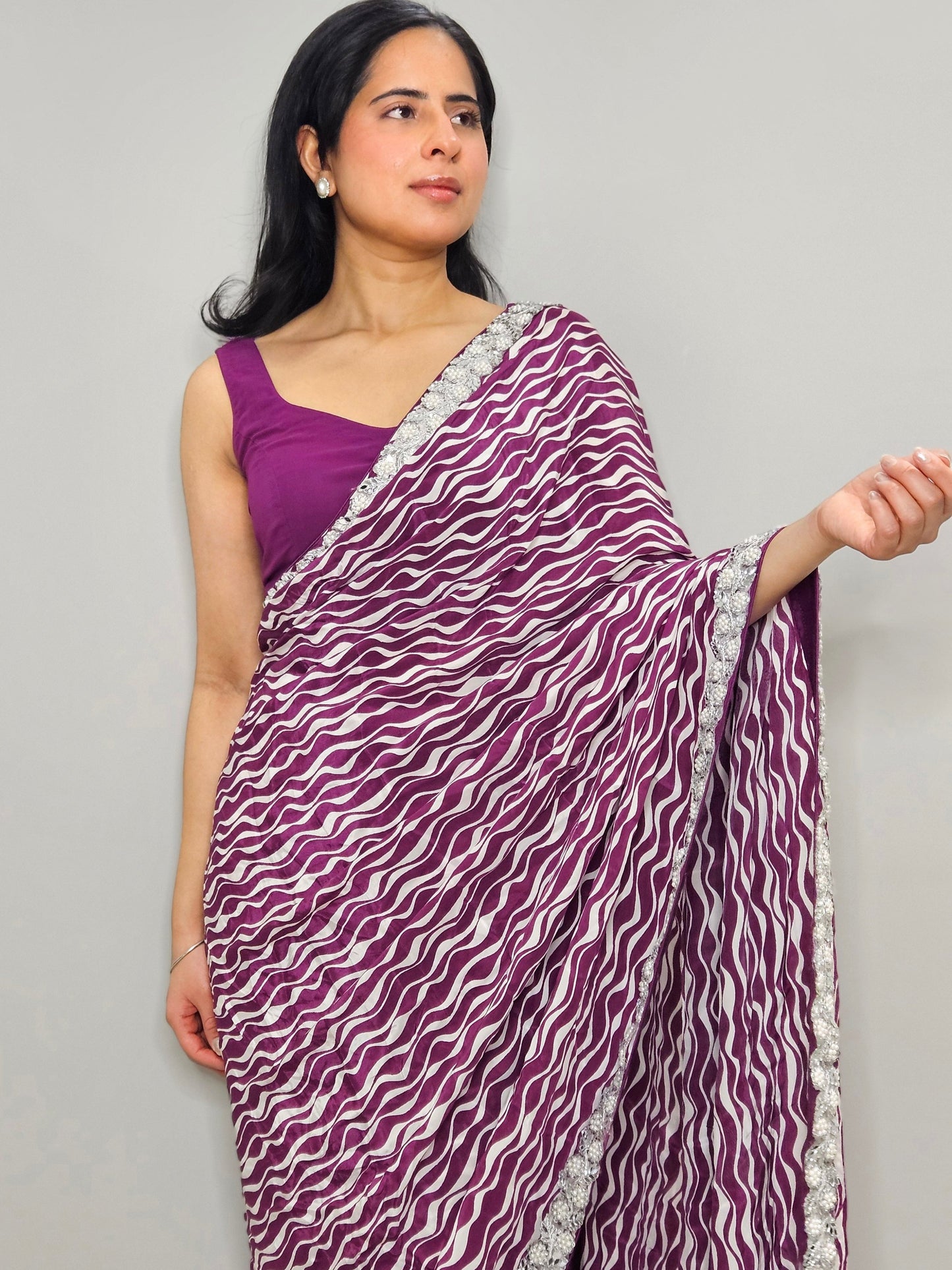 Purple & White Printed Opulence Saree