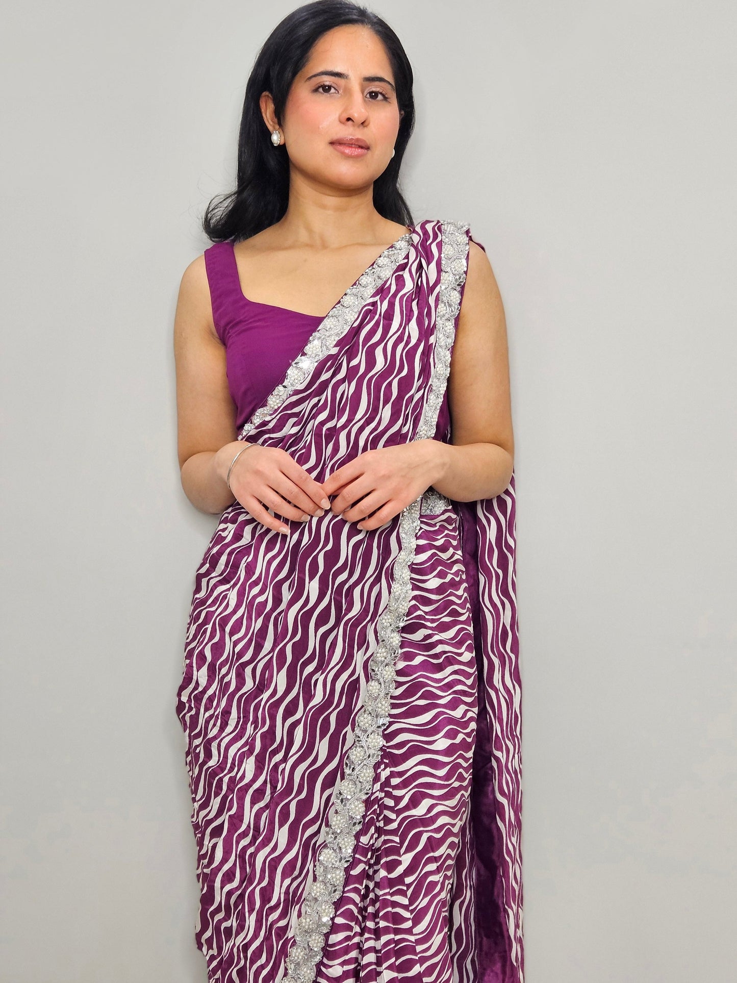 Purple & White Printed Opulence Saree