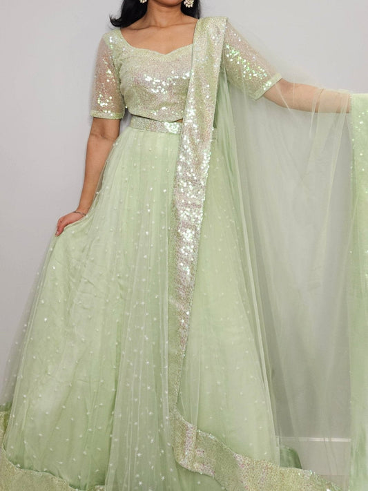 Mint Green Sequined Lehenga Set