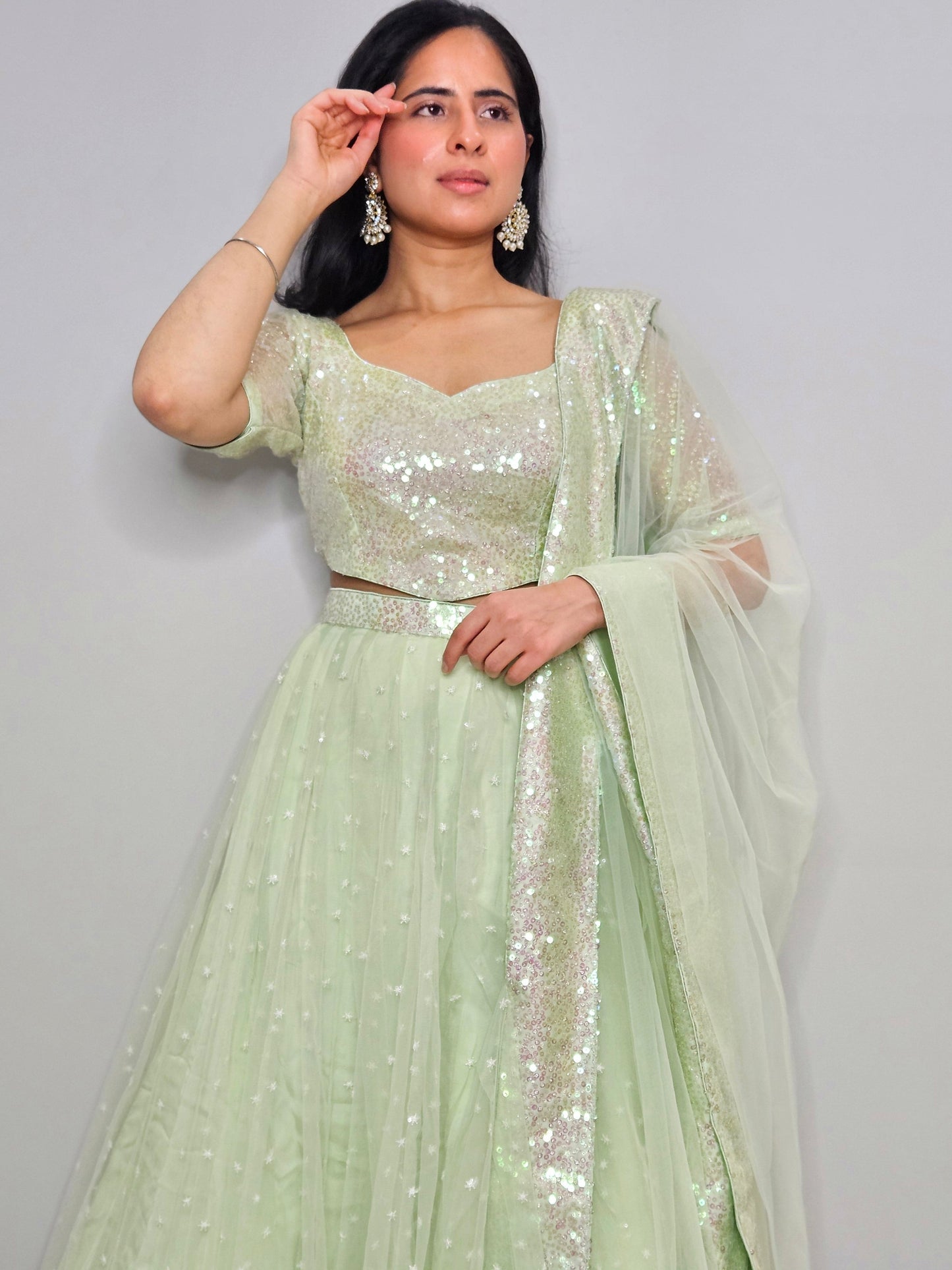 Mint Green Sequined Lehenga Set