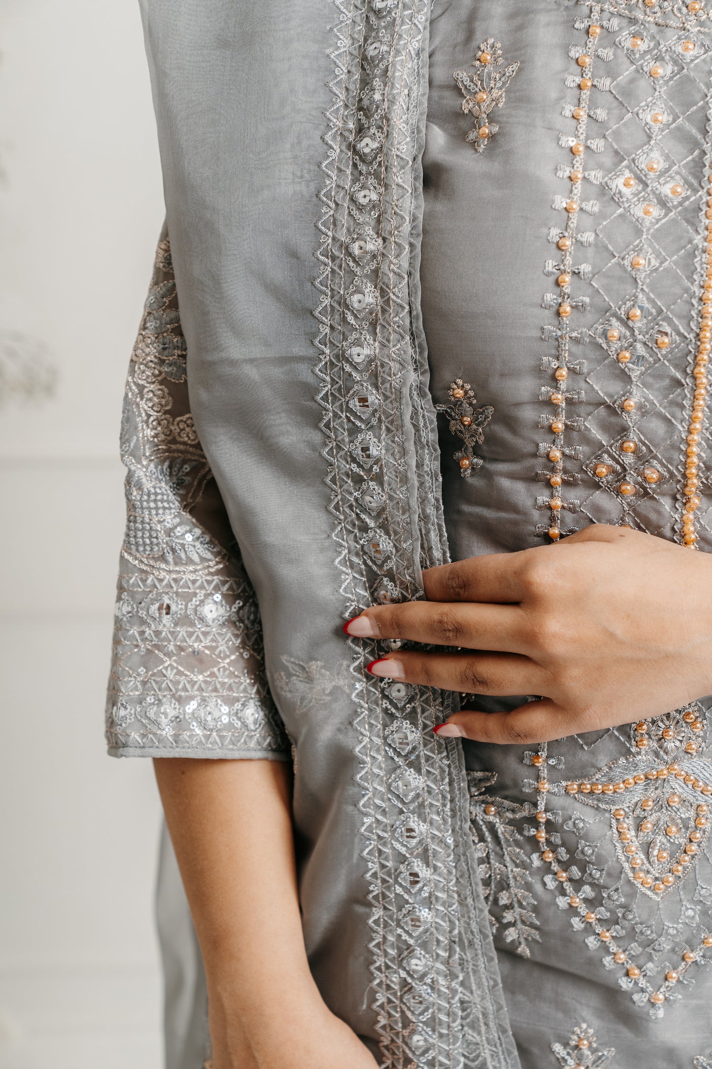 Grey Embroidered Sharara/Pant Suit