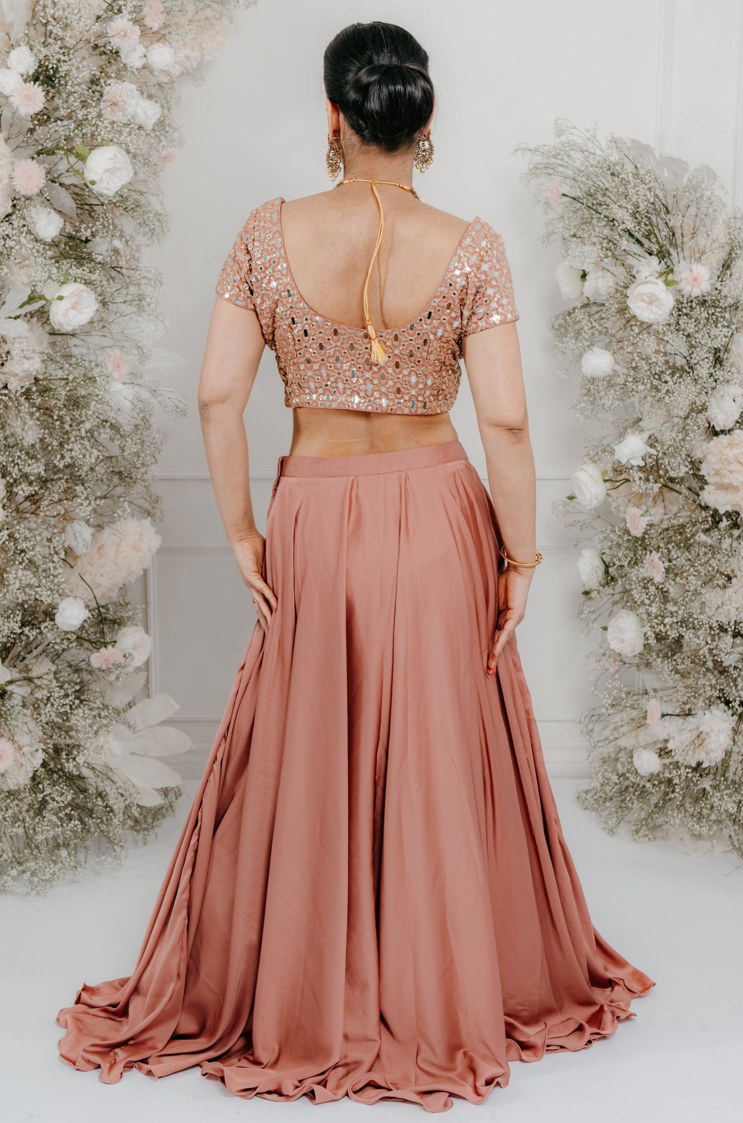 Mauve Pink Mirror Embroidered Lehenga