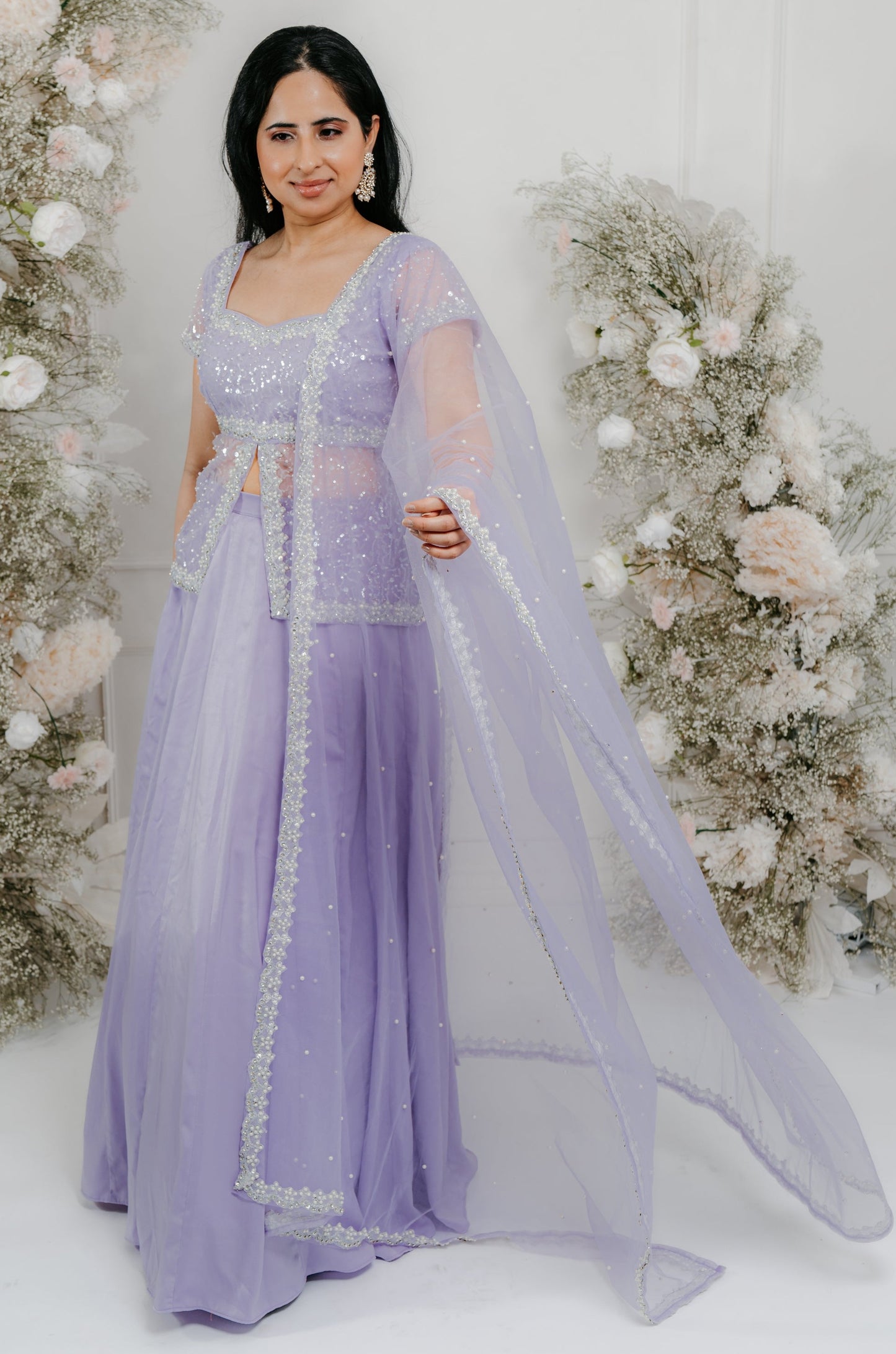 Lavendar Silver Embroidered Lehenga