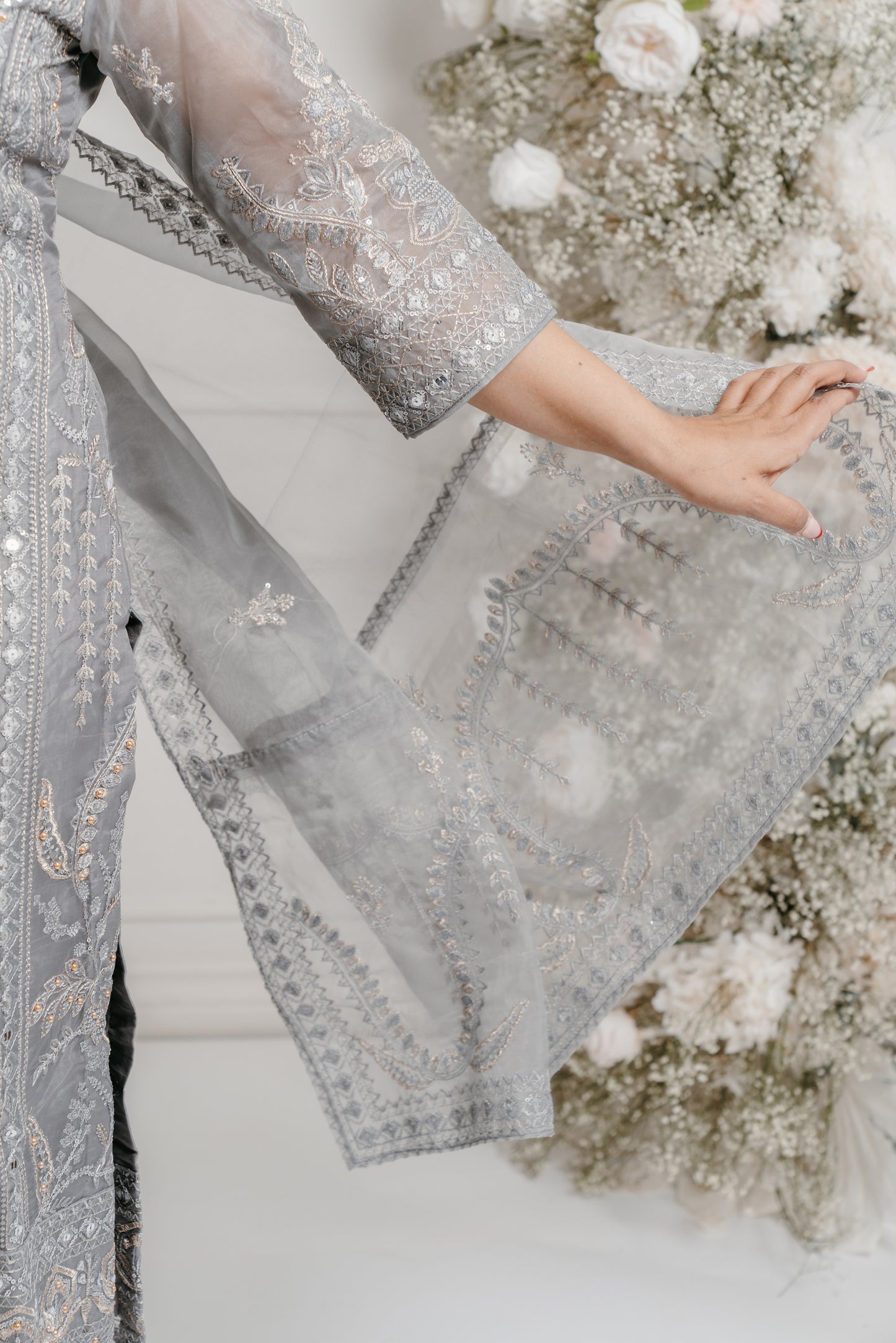 Grey Embroidered Sharara/Pant Suit