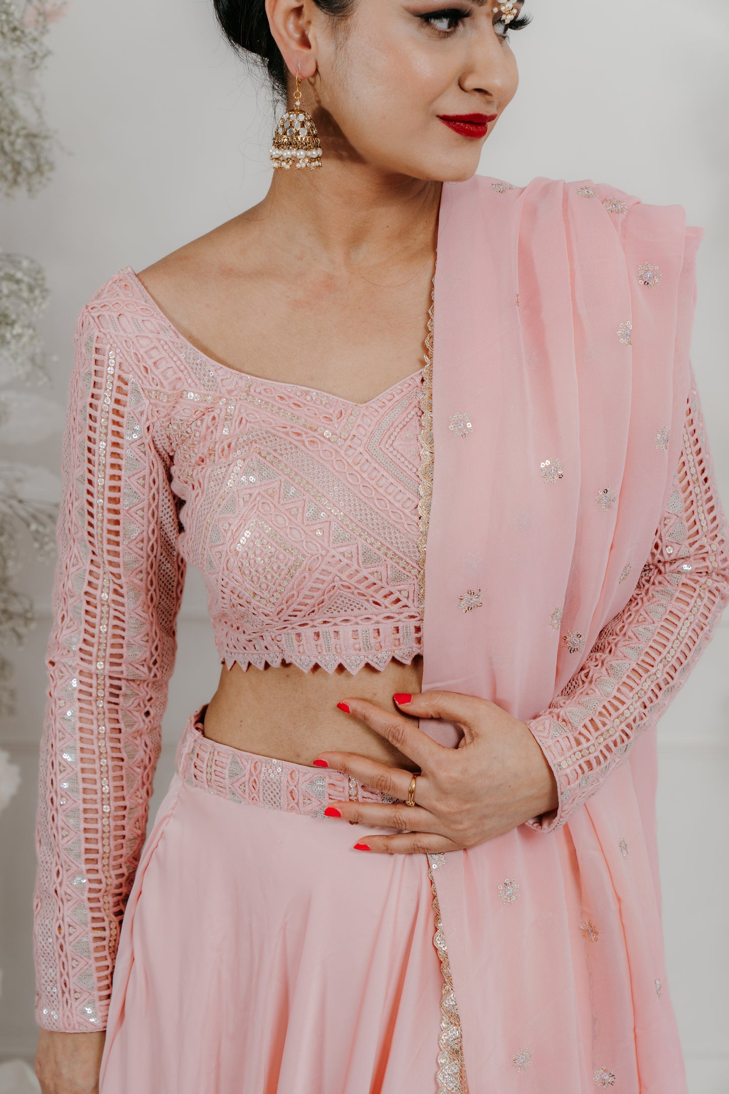 Blush Pink & Silver Sequins Embroidered Lehenga