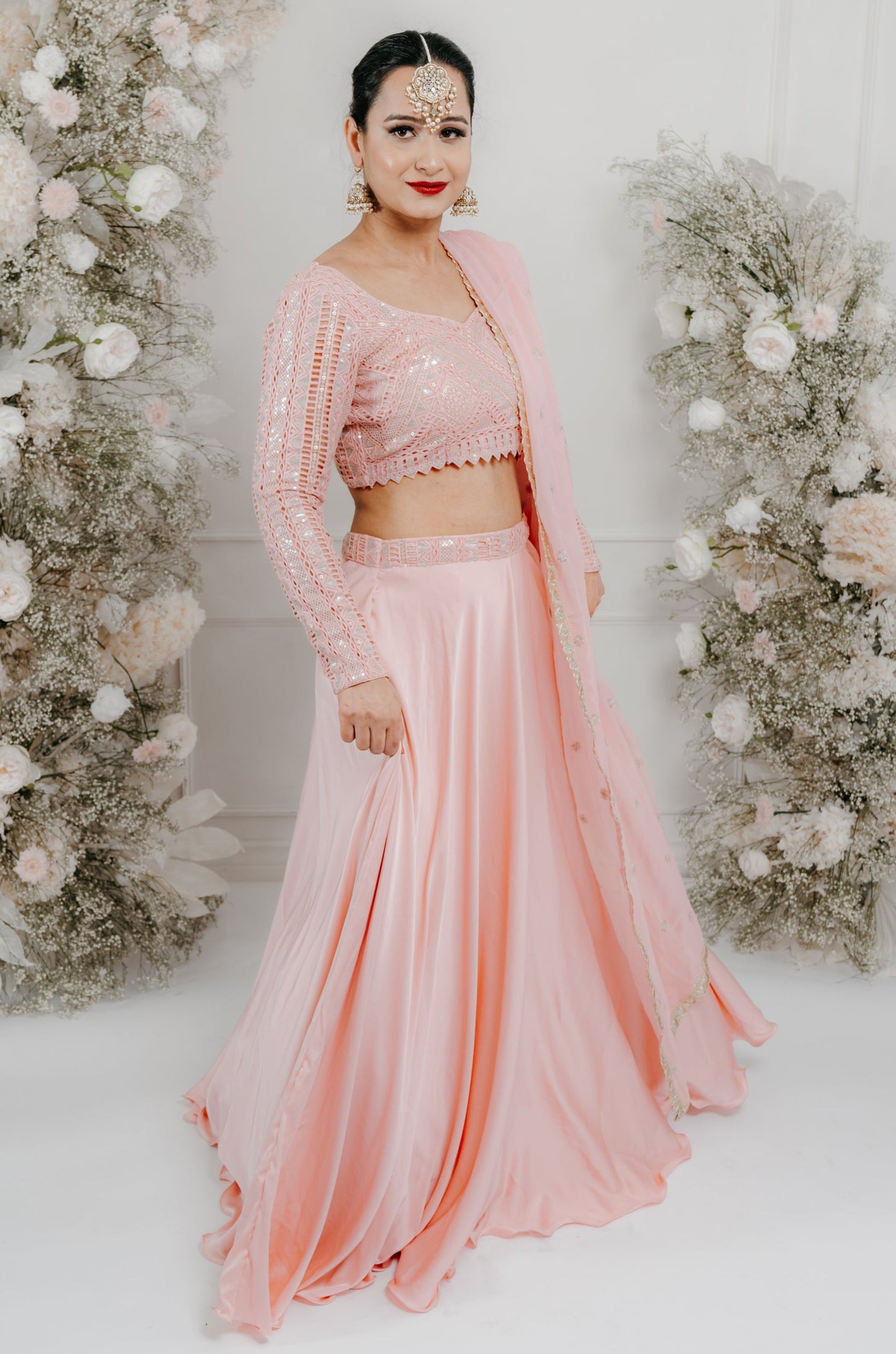 Blush Pink & Silver Sequins Embroidered Lehenga