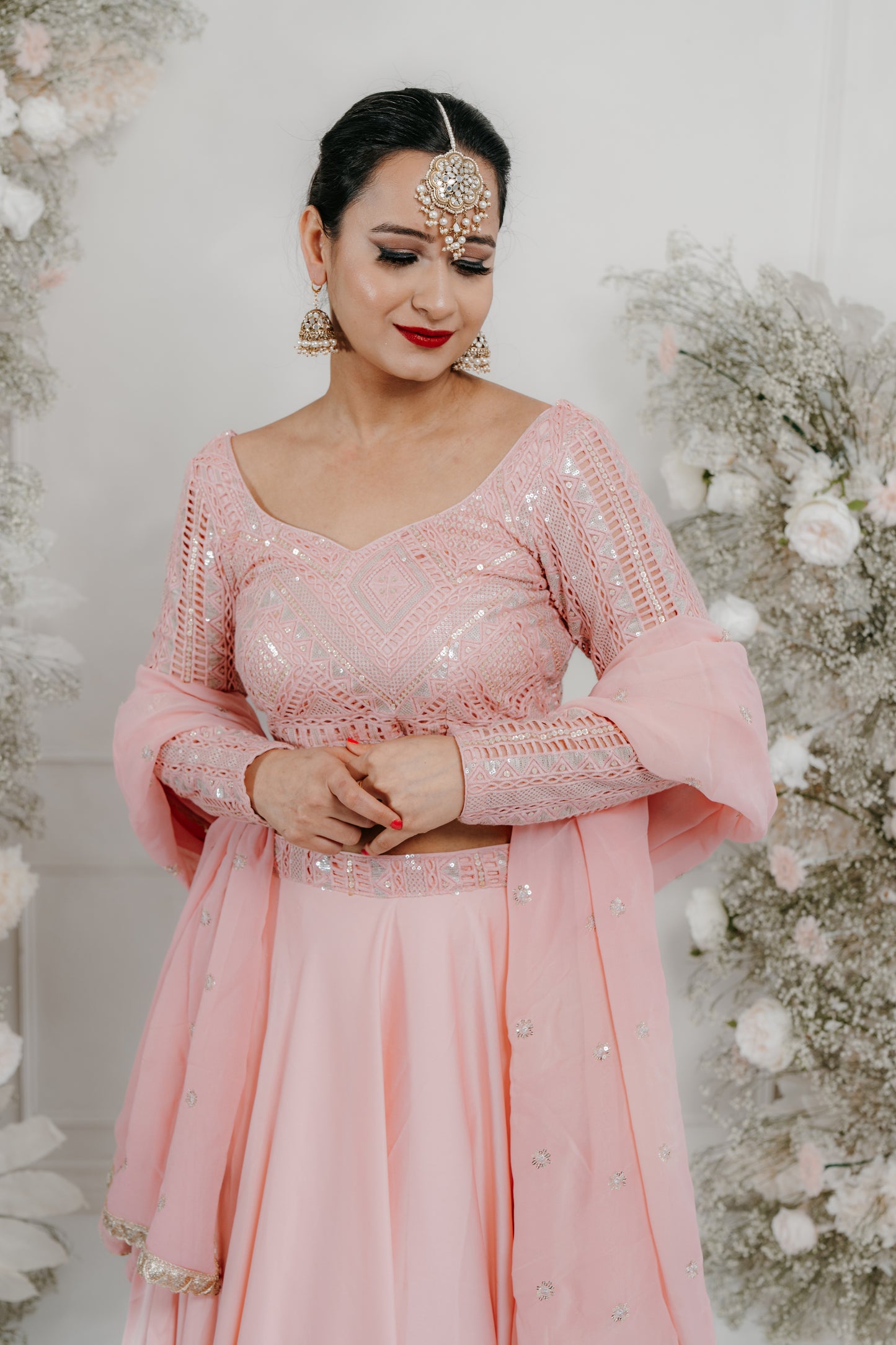 Blush Pink & Silver Sequins Embroidered Lehenga