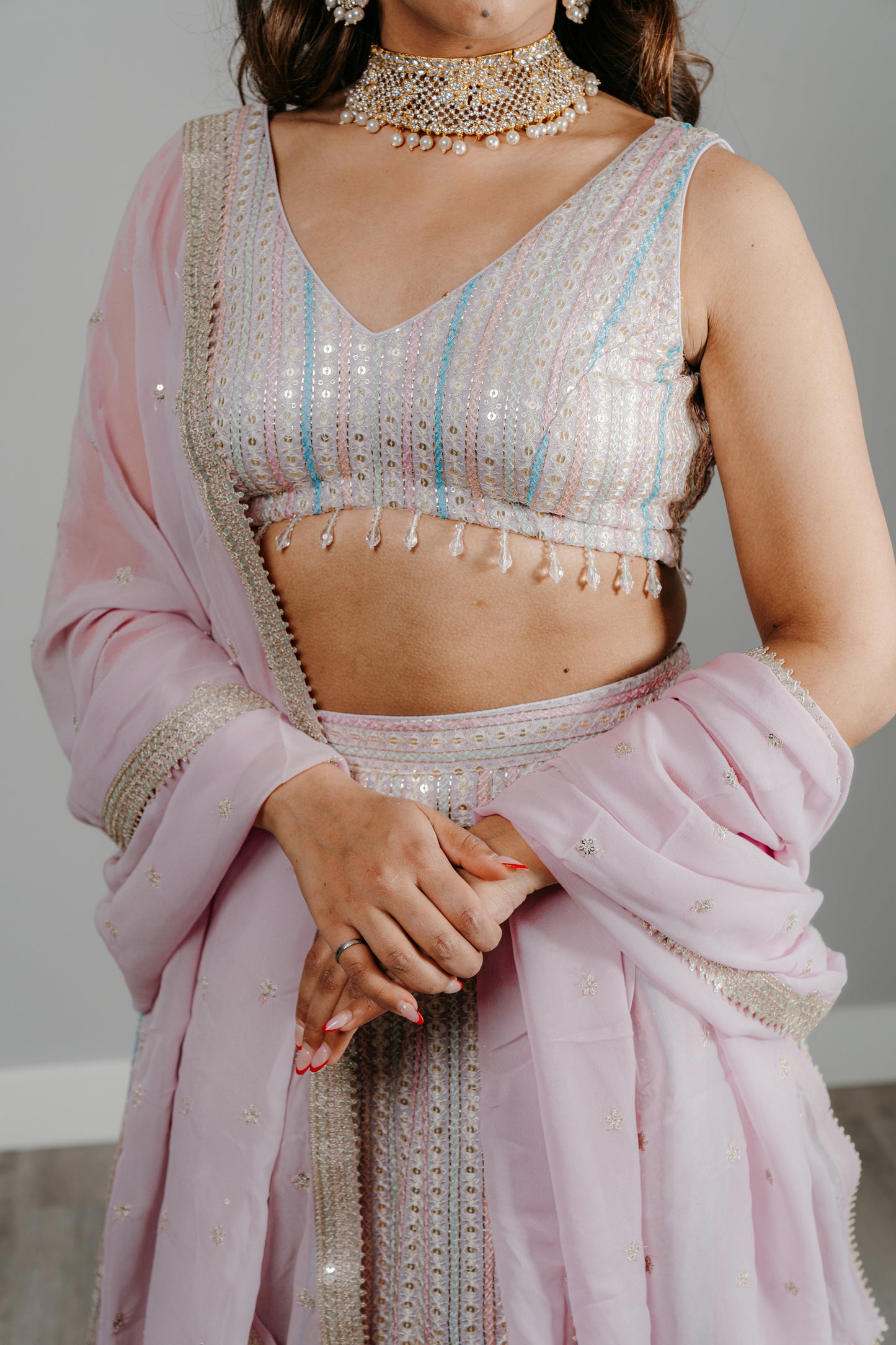 Lilac Multicolor Sequins Embroidered Lehenga