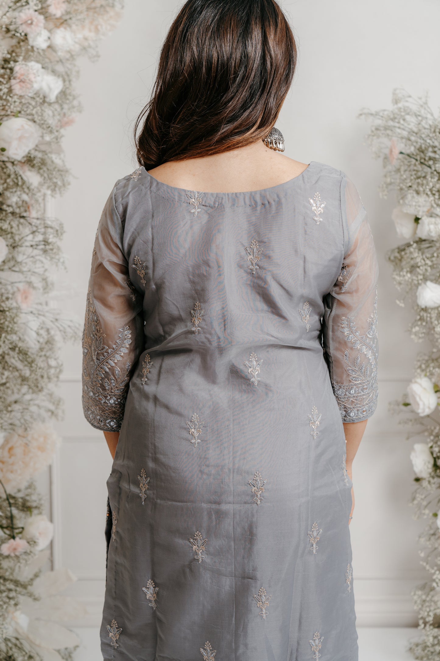 Grey Embroidered Sharara/Pant Suit