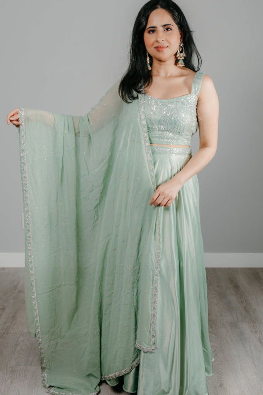 Pastel Mint Green & Silver Embroidered Lehenga