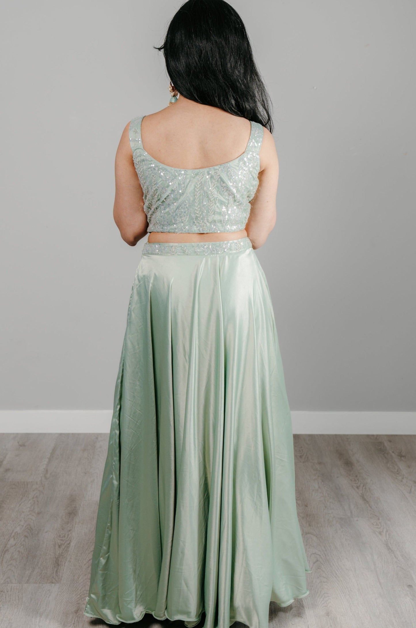 Pastel Mint Green & Silver Embroidered Lehenga