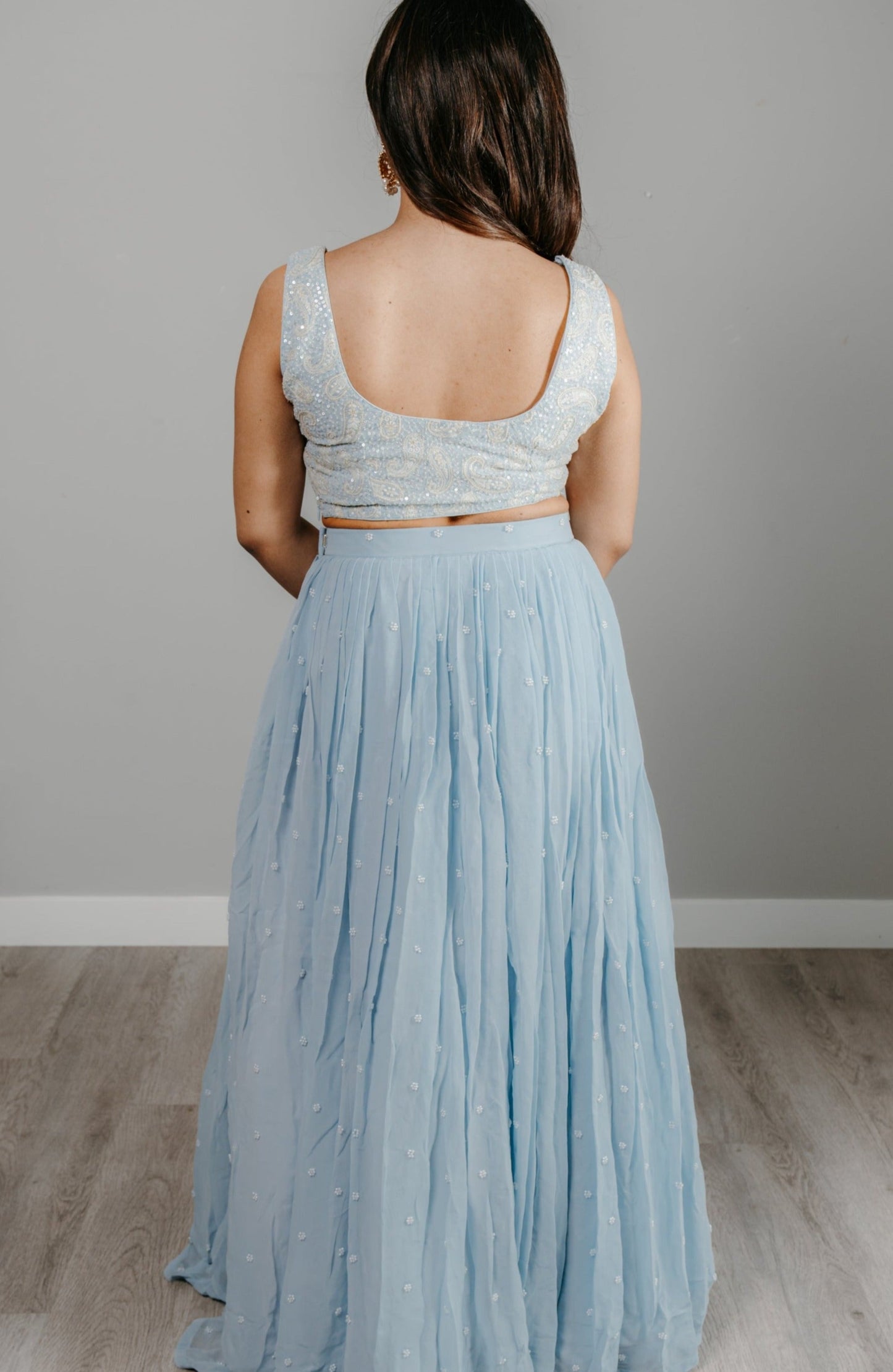 Pastel Blue Embroidered Georgette Lehenga