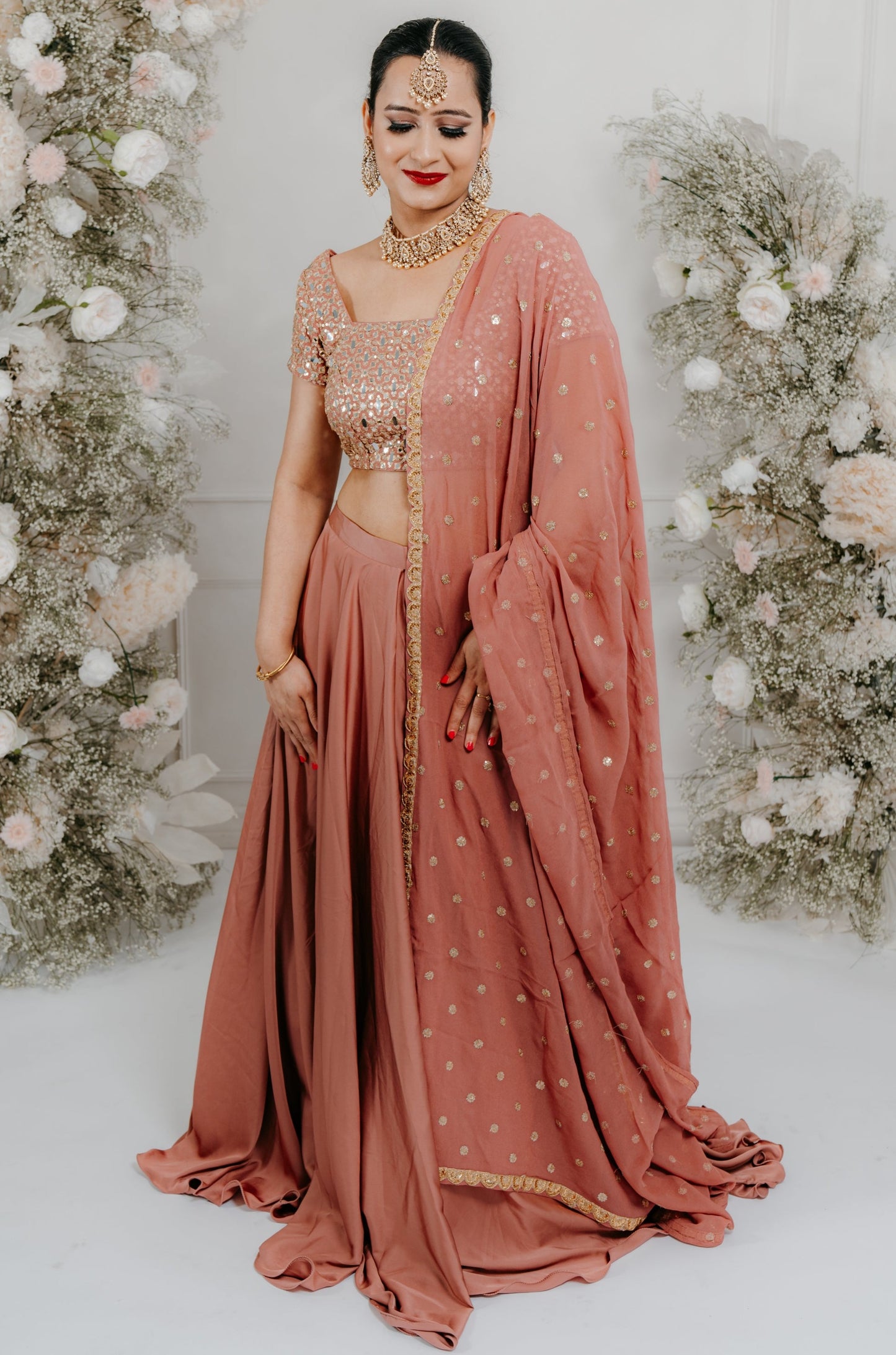 Mauve Pink Mirror Embroidered Lehenga