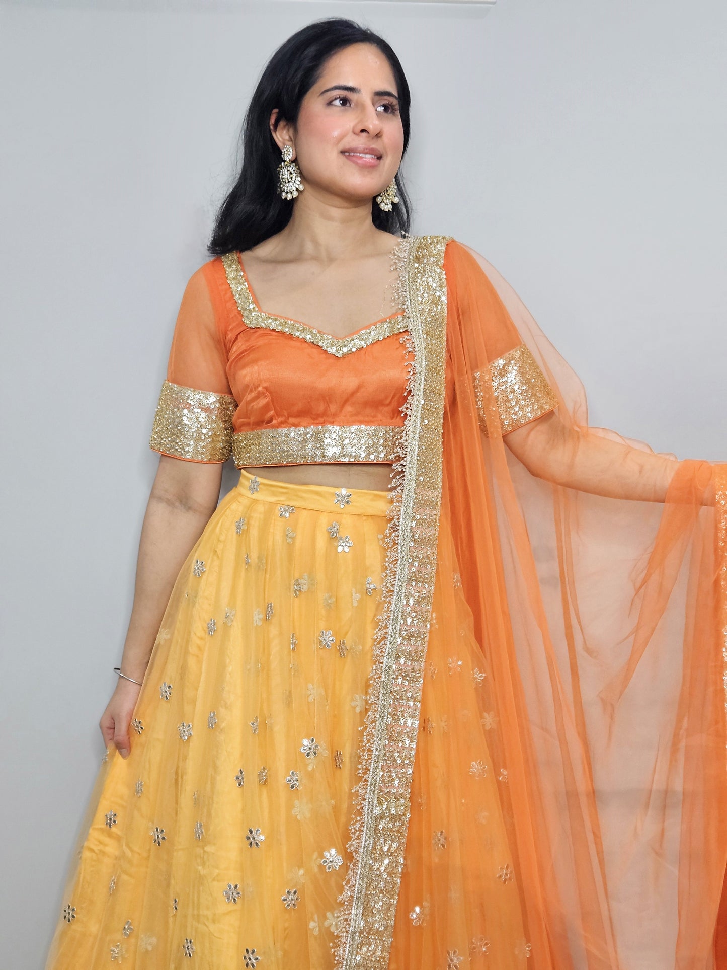 Vibrant Orange & Yellow Embroidered Lehenga Set