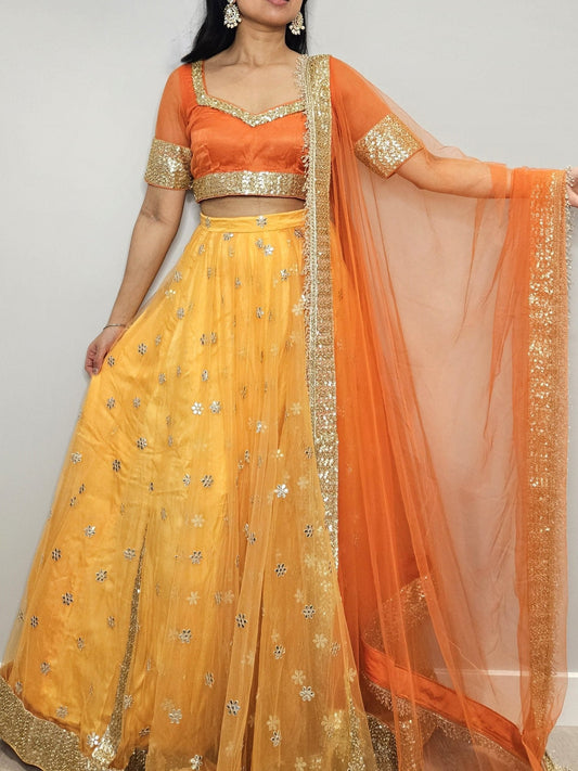 Vibrant Orange & Yellow Embroidered Lehenga Set