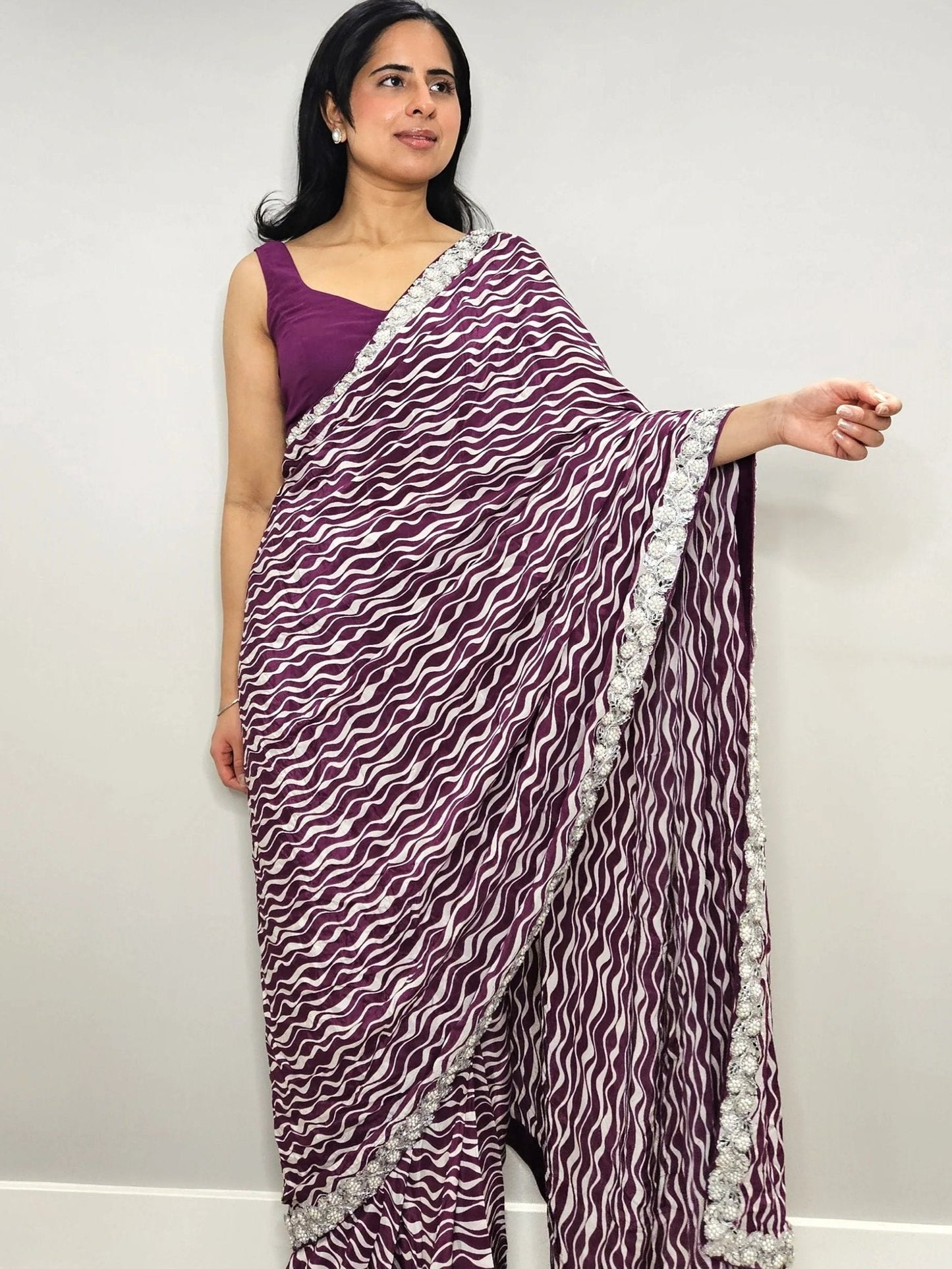 Purple & White Printed Opulence Saree